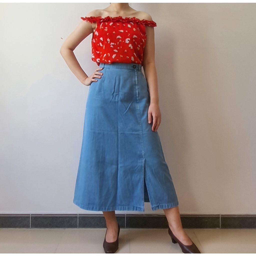 Chân váy midi jeans dáng chữ A vintage Nhật - Em và nắng