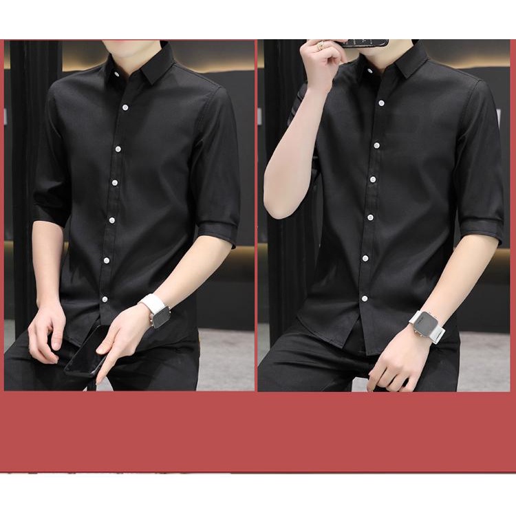 Áo Sơ Mi Tay Lửng Màu Trơn Dễ Phối Đồ Thời Trang Công Sở Phong Cách Hàn Quốc 2023 Cho Nam