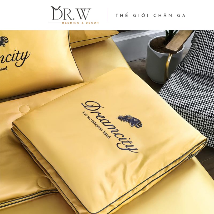 Bộ chăn ga gối nệm đệm 4 món cotton lụa drap bo chun Dream City DR.W phong cách châu âu cao cấp - Thế Giới Chăn Ga