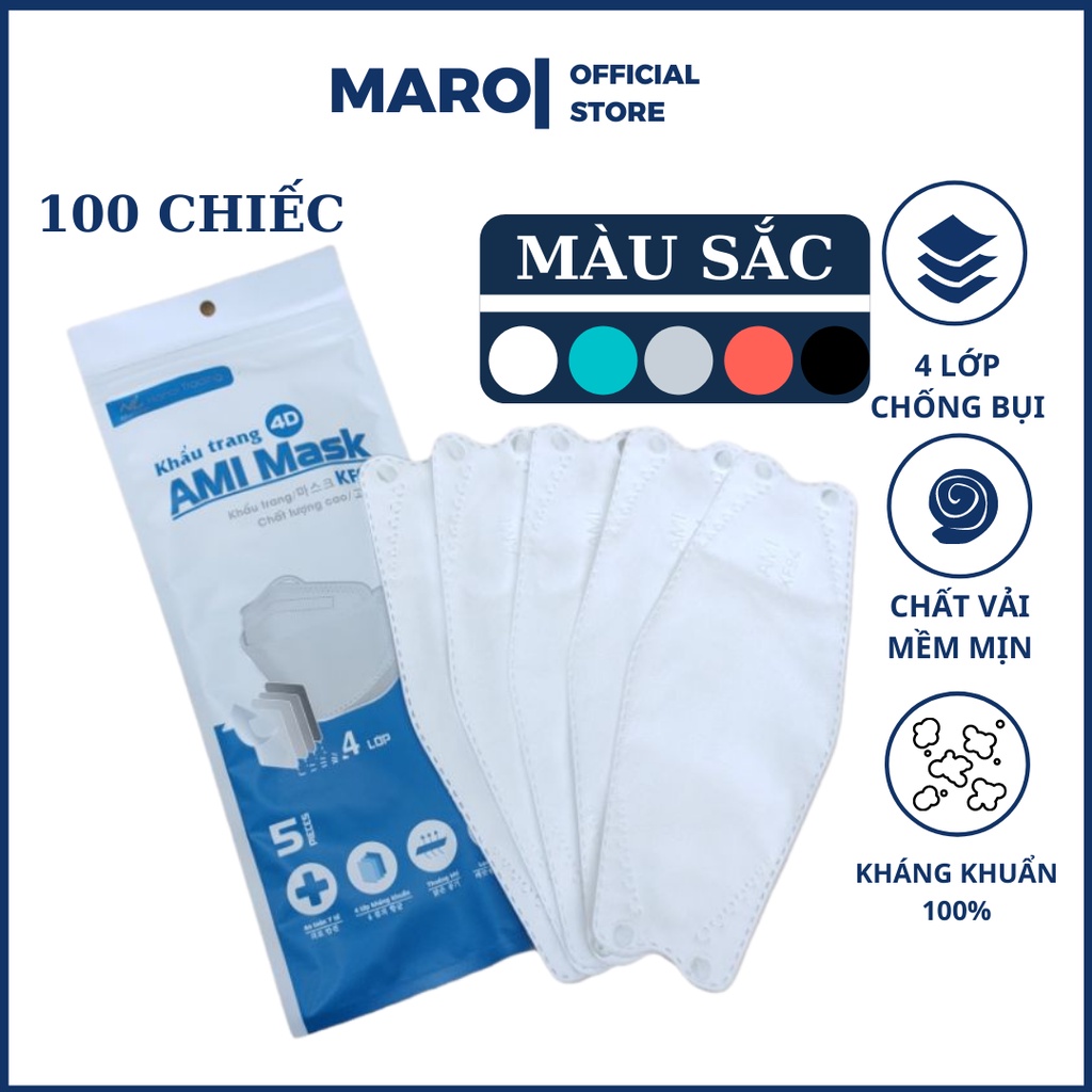 Khẩu trang kf94 4d mask  4 lớp kháng khuẩn lọc bụi mịn, tiêu chuẩn hàn quốc,  khẩu trang dc mask -MARO