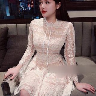 Đầm ren tay dài 2 lớp dày dặn, đầm dáng xòe tiểu thư tay dài siêu xinh