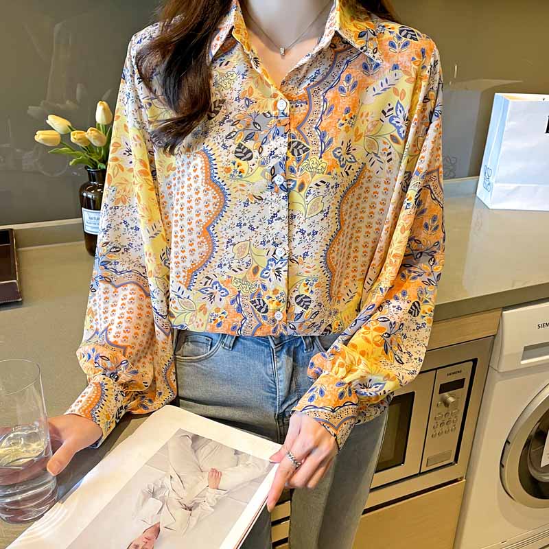 Áo Sơ Mi Voan Tay Phồng Dáng Rộng In Họa Tiết Hoa Thời Trang Mùa Xuân Mới Cho Nữ