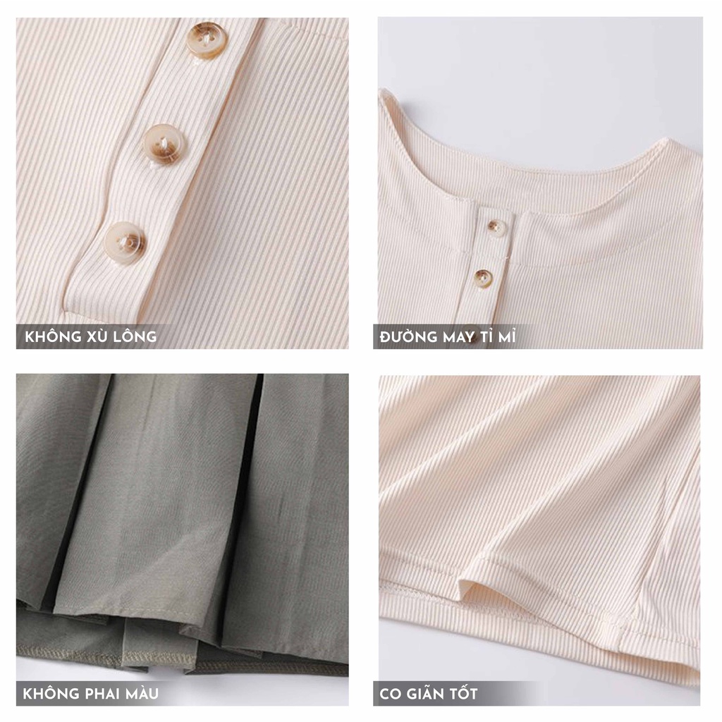 Set đồ 2 món Áo thun croptop ngắn tay ôm sát - Chân Váy tennis chất Kaki xếp ly Lylibeauty chất áo cotton co giãn TL30