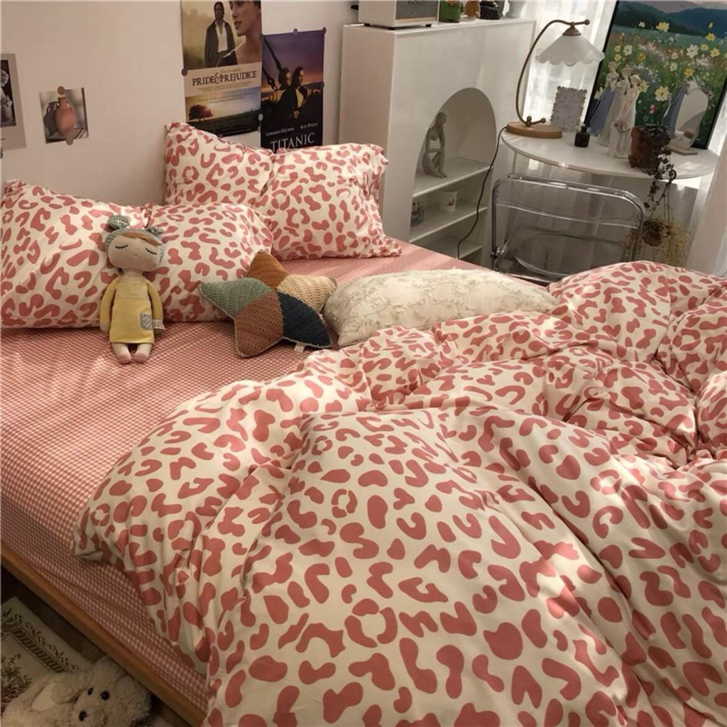 Bộ chăn ga Cotton poly M2T Bedding gồm vỏ chăn mền, drap ga giường và 2 vỏ gối nằm  - sweet