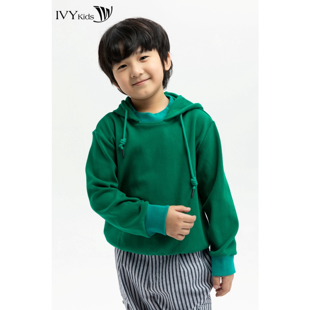 Áo hoodie họa tiết cổ mũ bé trai IVY moda MS 59K1164