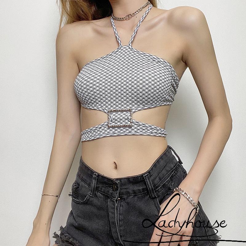 Áo Croptop Hai Dây Cổ Yếm Hở Lưng In Họa Tiết Độc Đáo Thời Trang Mùa Hè Quyến Rũ Cho Nữ