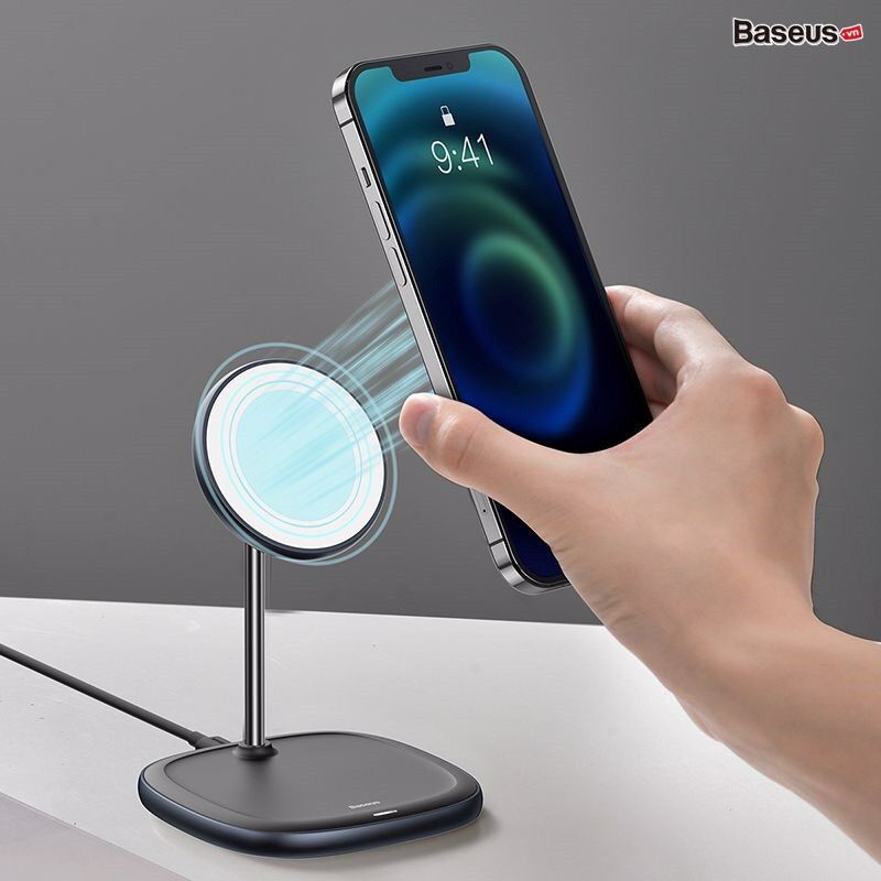 ✅Đế giữ điện thoại tích hợp sạc nhanh không dây Baseus 15W Swan Magnetic Desktop Bracket Wireless Charger cho iPhone 12