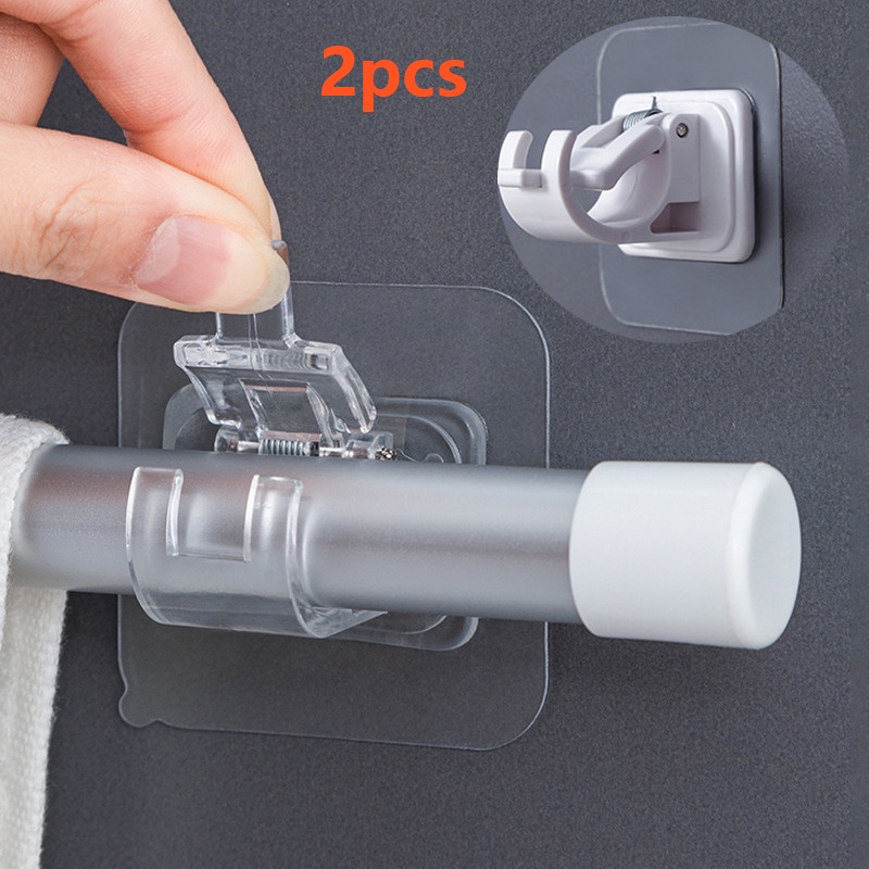 2 cái Không có đinh có thể điều chỉnh được Móc treo Giá đỡ Thanh Kẹp Móc Thanh Giá đỡ Giá đỡ Keo dán Tường Rèm Cố định Kẹp Treo Giá Treo Móc