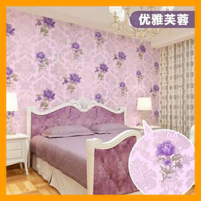Cuộn 10M Giấy Dán Tường  Sẵn Keo Hoa Hồng Tím Đơn 6021-1