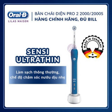 VÔ DỊCH TẦM GIÁ Bàn chải điện Oral B (Chính Hãng Đủ Bill) Pro 2 2000 và 2000s, báo lực chải. Pin cực trâu, sản xuất tại 