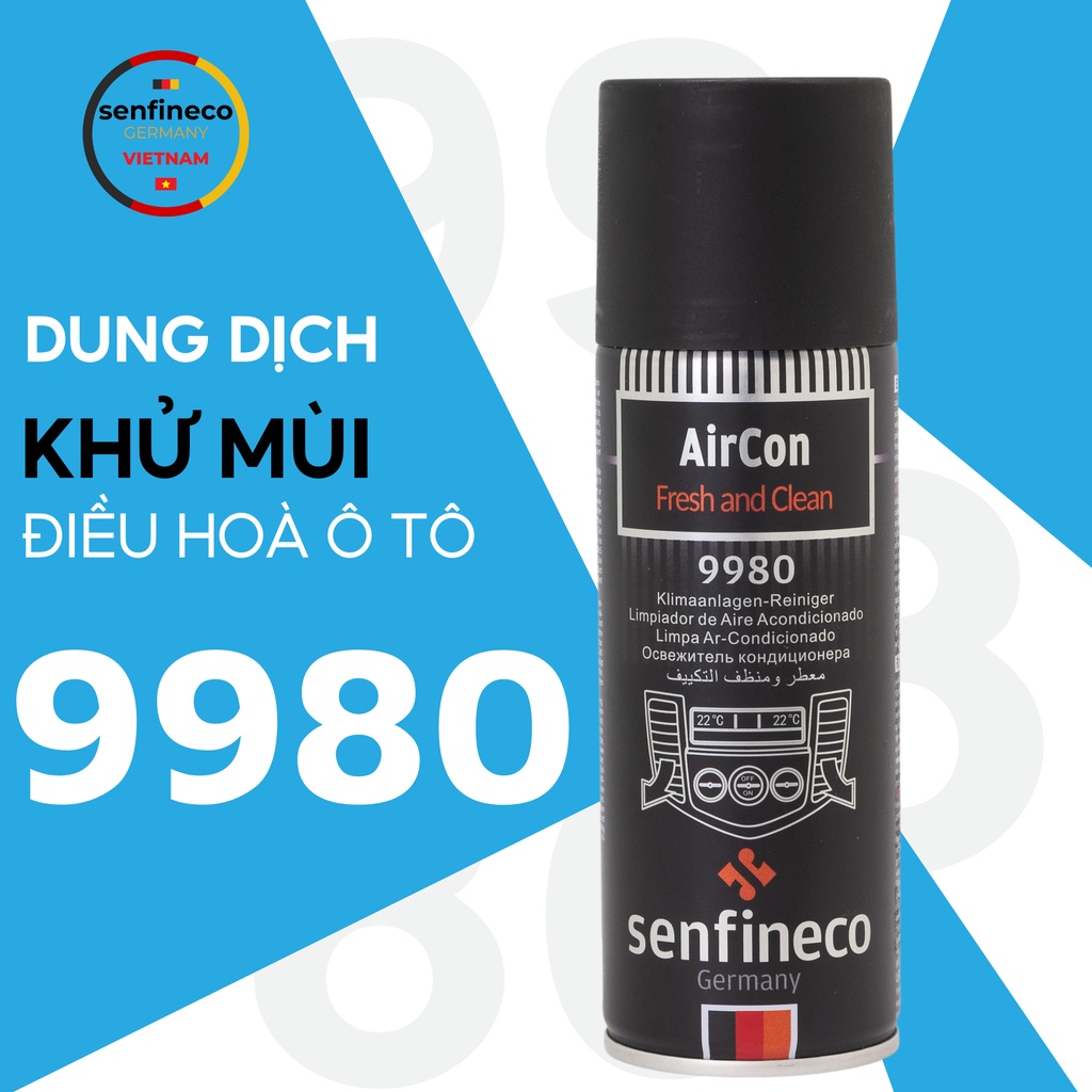 Xịt khử mùi điều hòa nội thất ô tô hương chanh Senfineco 9980 AirCon Fresh And Clean dung tích 200ml