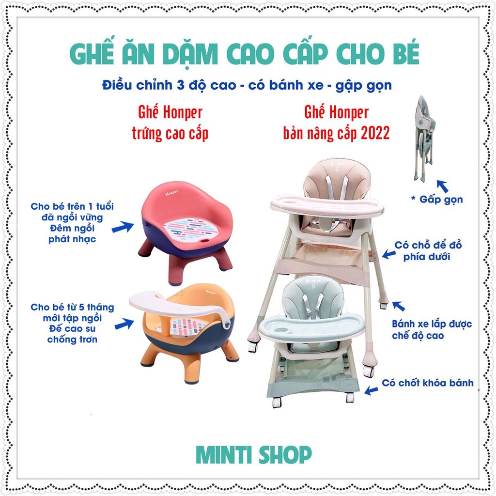 [Mã AFF5GMVPC giảm 50k]Ghế ăn dặm cho bé Honper/Honper Trứng cao cấp + Đệm + Bánh xe chính hãng (BH 1 năm)