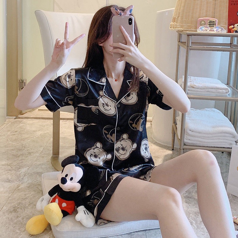 Bộ Đồ Ngủ Ngắn Vải Lụa Xinh Xắn Cho Nữ | BigBuy360 - bigbuy360.vn