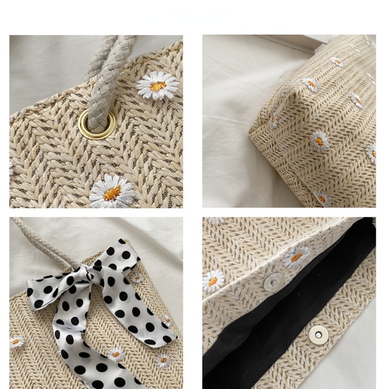 Túi tote đan sợi rơm IELGY đeo vai họa tiết hoa đơn giản thời trang mùa hè cho nữ