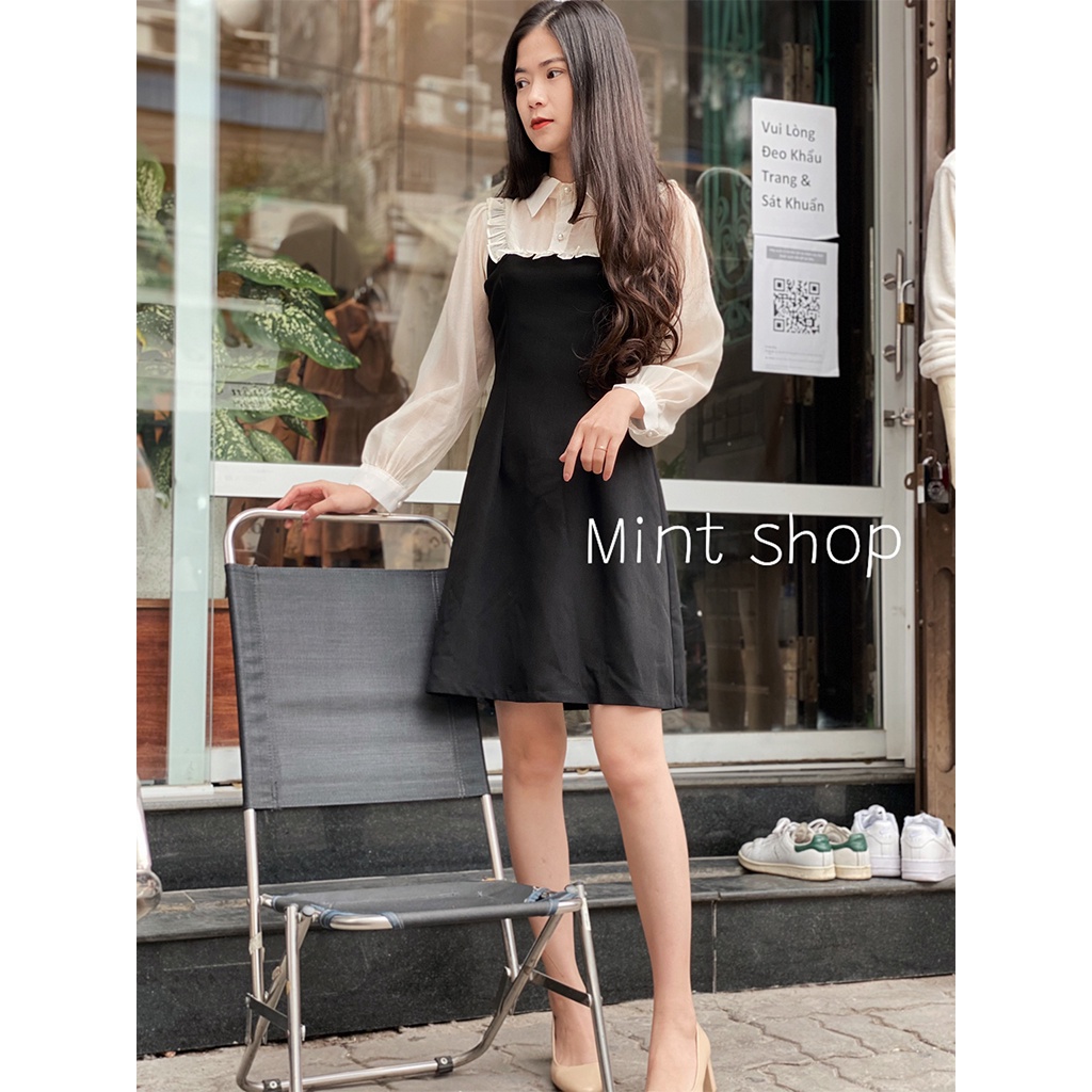 Váy Thiết Kế - Váy Phối Tay Voan Cổ Đức Chất Vải Dày Dặn Sang Trọng | BigBuy360 - bigbuy360.vn