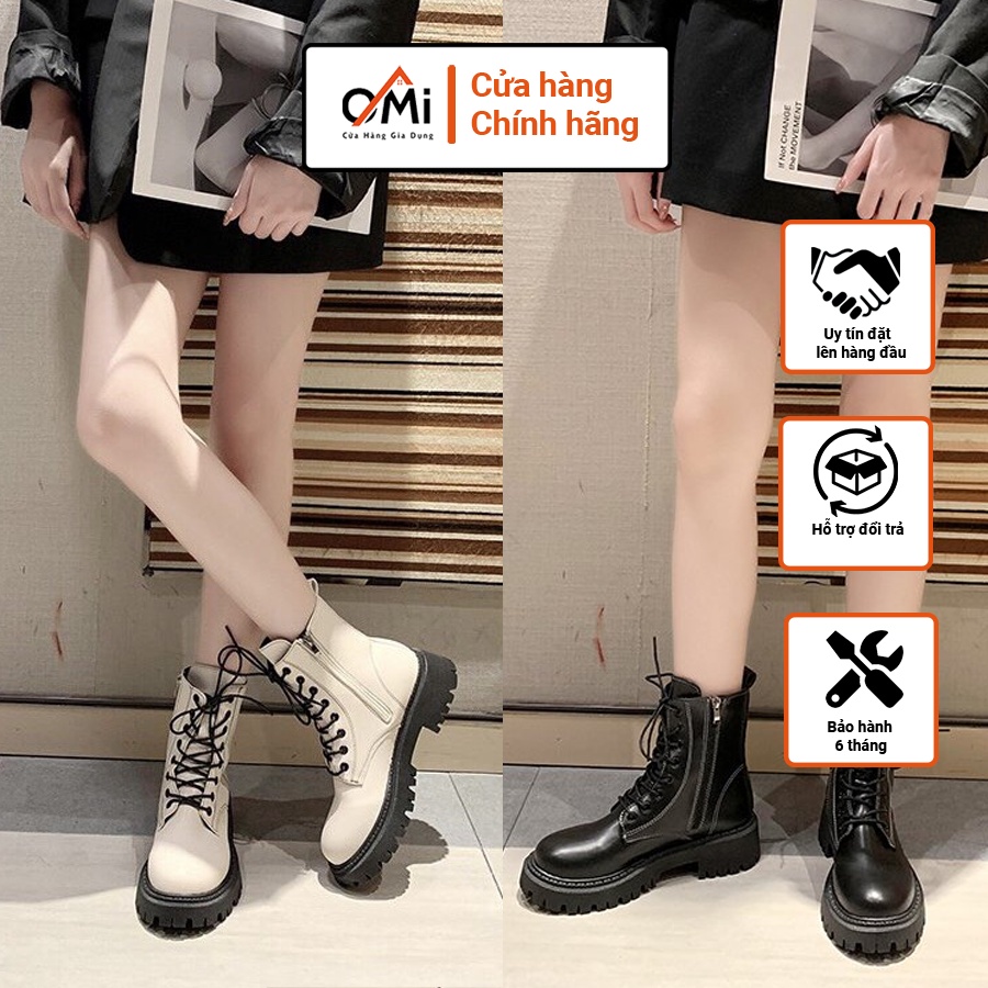 Giày bốt nữ cao cấp loại 1, giày boot nữ thời trang OMI đế cao 3-5cm có khóa cài ở bên chất liệu da min đế cao su mềm | BigBuy360 - bigbuy360.vn