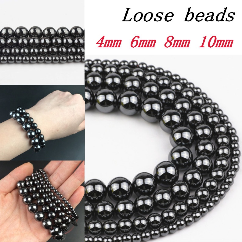 Chuỗi Hạt Đá Hematite Tự Nhiên Màu Đen Làm Trang Sức