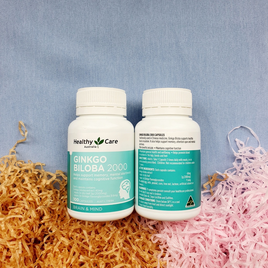 Viên uống bổ não Ginkgo Biloba 2000 của Healthycare 100 viên của ÚC