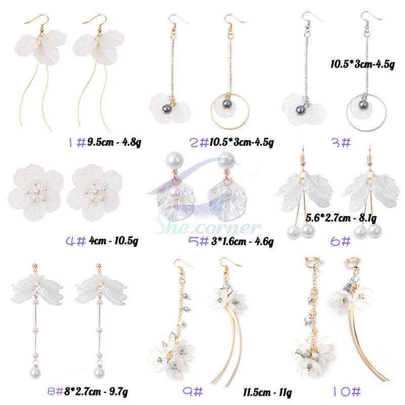 Hoa tai bông tai cánh hoa, vỏ sò trắng E1988 thời trang phong cách Nhật Hàn 15 mẫu