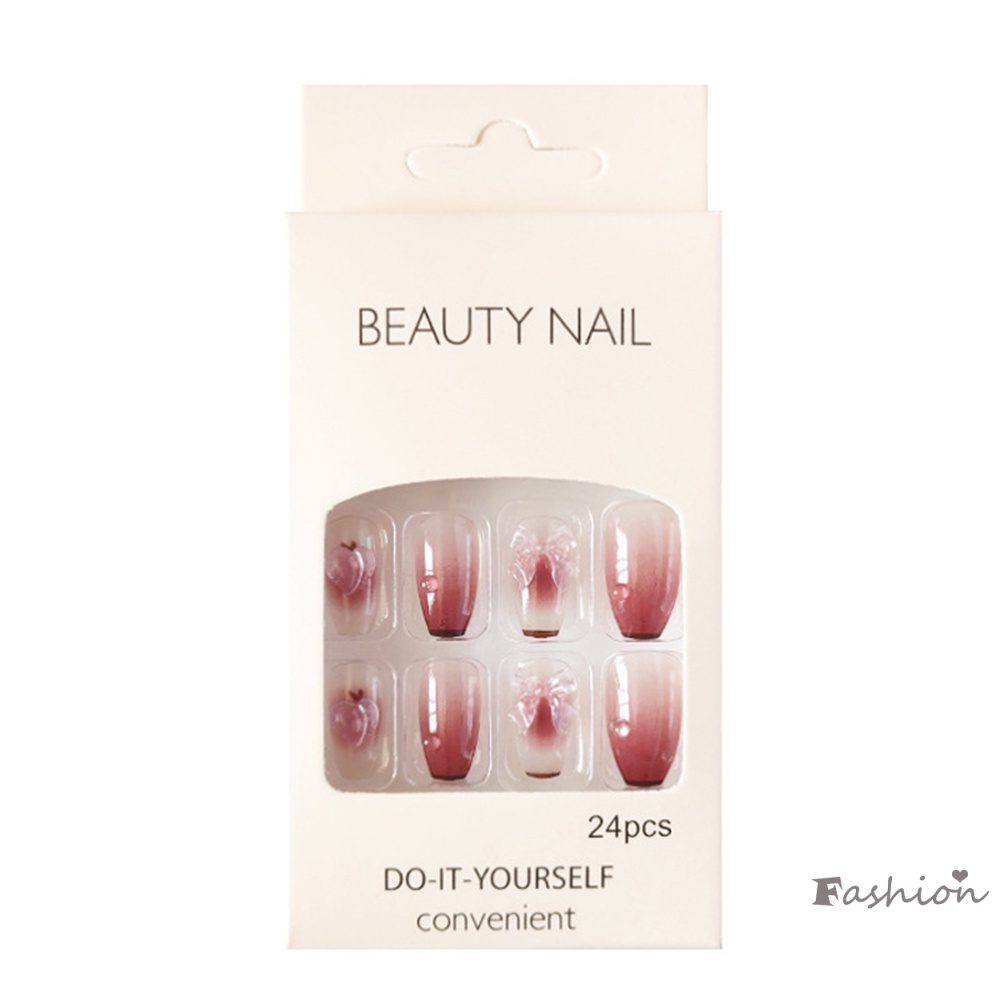 Bộ 24 Móng Tay Giả Đính Nơ Trang Trí Thời Trang Dành Cho Nữ DIY