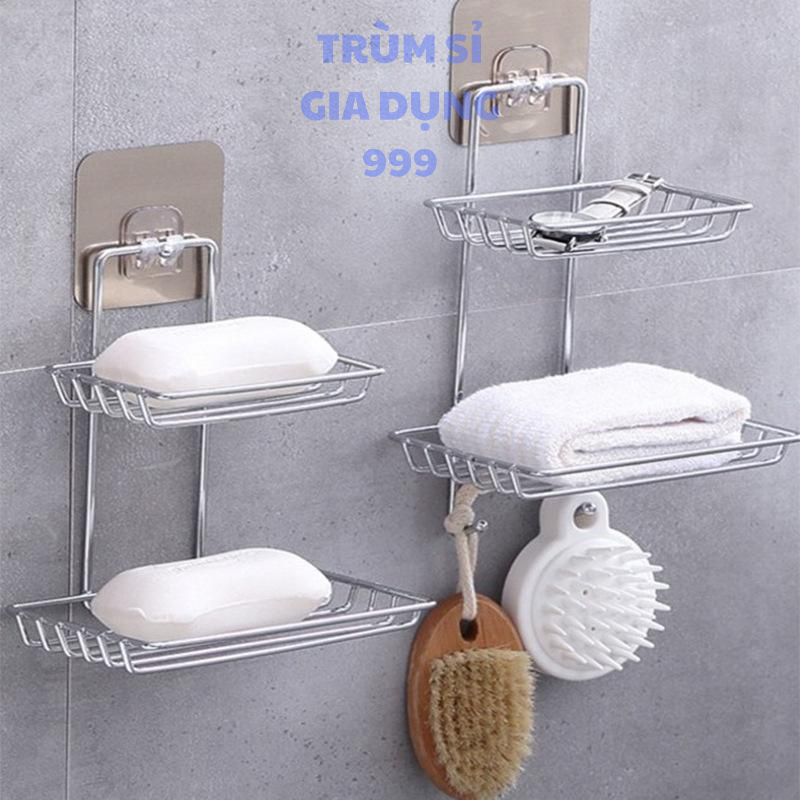 kệ inox dán tường 2 ngăn để xà phòng thép không rỉ, Khay Để Bánh Xà Phòng, kệ để xà bông tắm Dán Tường