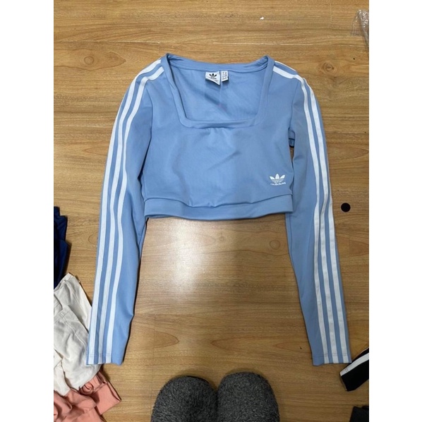 Áo thun tay dài phối sọc das dáng croptop xuất xịn