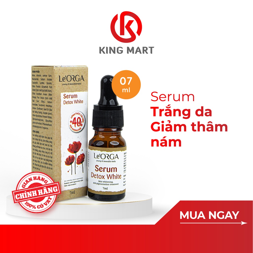 Serum Trắng Da Mờ Nám Le'Orga - Detox White Tinh Chất Trẻ Hóa Da Tăng Độ Ẩm Huyết Thanh Giảm Lão Hóa 7ml