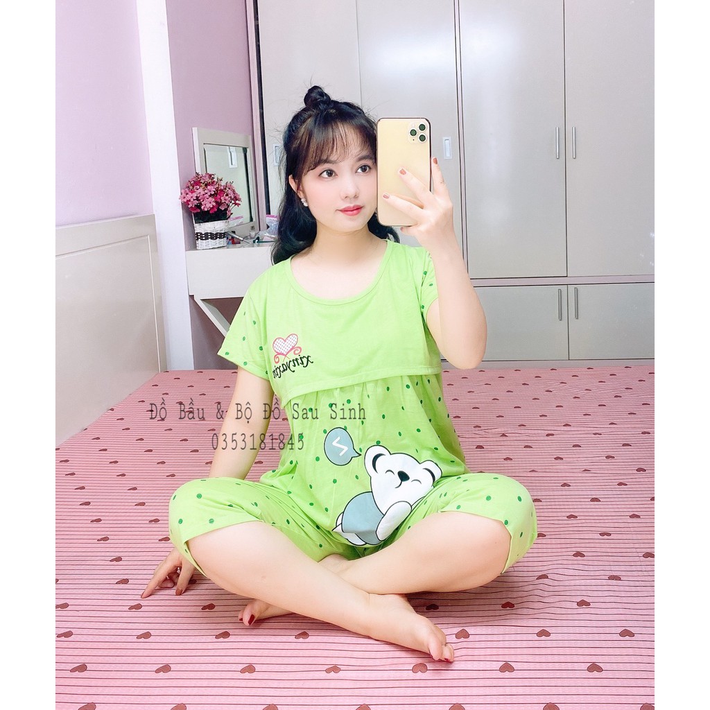 Bộ đồ bầu và sau sinh , chất cotton mặc nhà cho con bú, quần ngố áo cộc