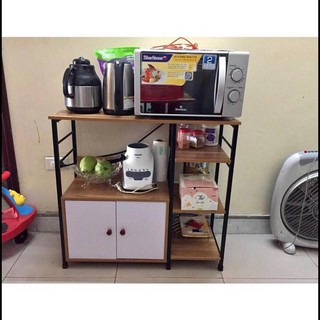 Kệ để lò vi sóng kệ để đồ nhà bếp cao cấp tiện nghi-màu ngẫu nhiên (khung trắng-đen)