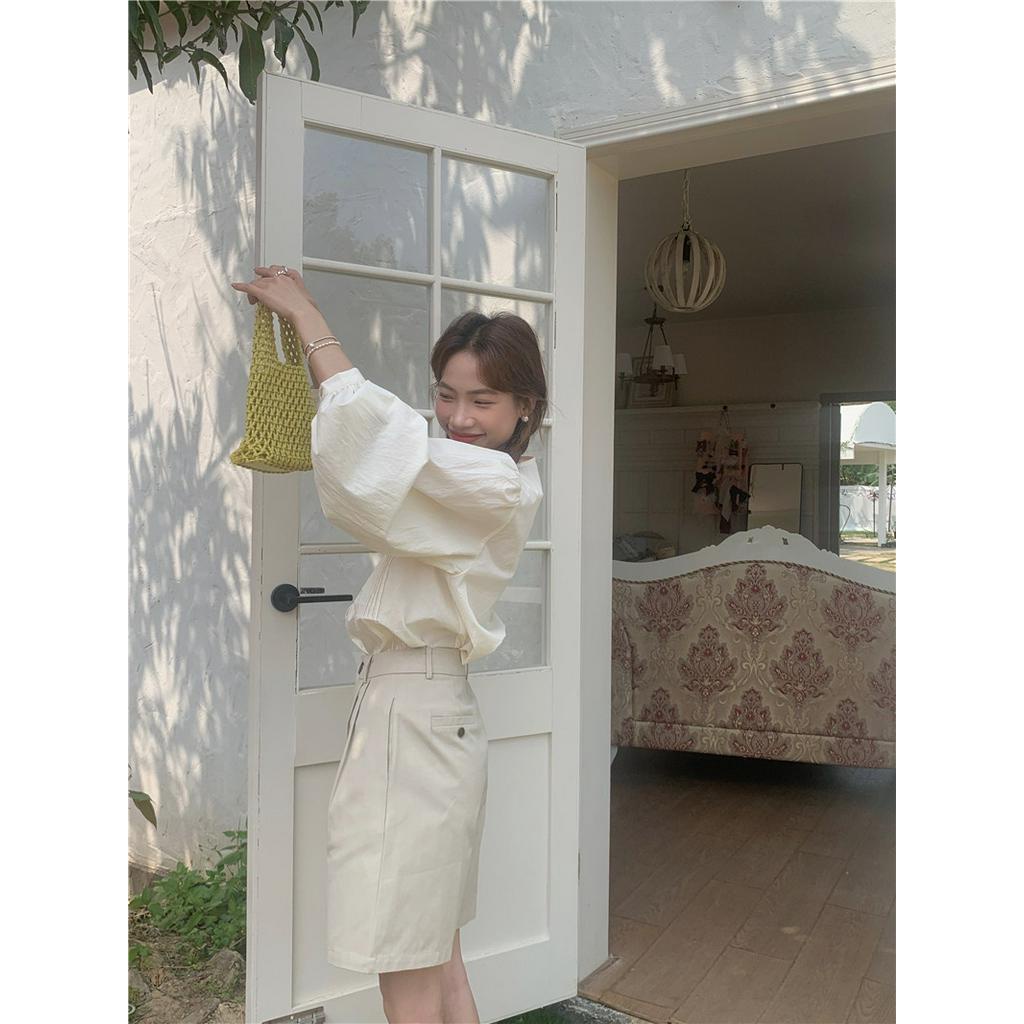 Áo Sơ Mi Dài Tay Cổ Tròn Dáng Rộng Màu Sắc Đơn Giản 61914