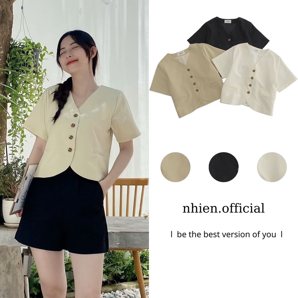 Áo kiểu nữ - Áo cổ V thanh lịch nhiennhienvintage BA006