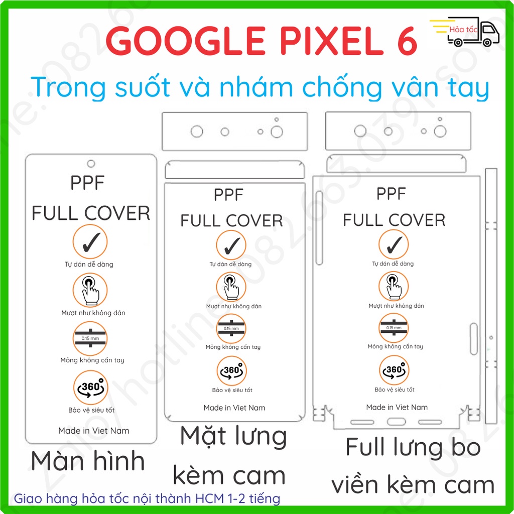 Dán PPF Google Pixel 6 loại trong, nhám, vân da cá sấu dành cho màn hình, mặt lưng, full viền