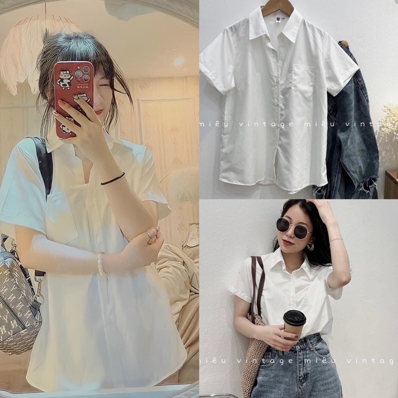 [Ảnh thật/Video]ÁO SƠ MI NỮ TRẮNG PURATO  một túi NGẮN TAY CÓ TÚI HOTTREND MÀU TRẮNG Áo sơ mi trắng dáng vừa