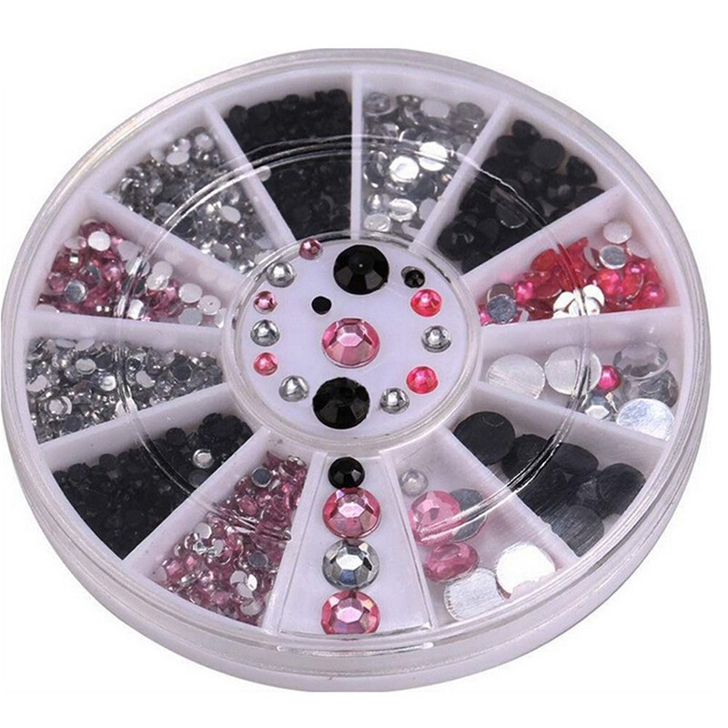 Hộp Hạt Pha Lê 3D Lấp Lánh 3 Màu Đính Móng Nghệ Thuật + Bánh Xe