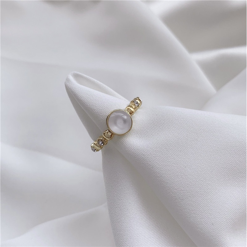 Nhẫn đính đá Opal tròn phong cách Hàn Quốc retro thời trang