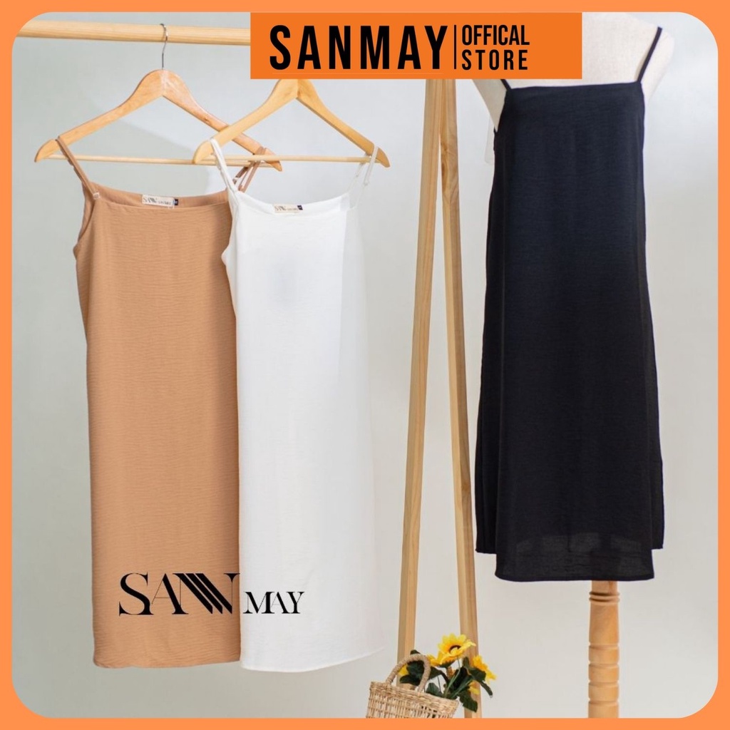 Đầm maxi hai dây suông SANMAY Váy 2 dây dài vải đũi, thiết kế dáng dài màu trắng, đen, be, đi chơi, đi biển VD028