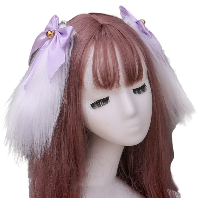 Kẹp Tóc Hình Tai Thỏ Phối Lông Phong Cách Lolita Nhật Bản Dễ Thương Cho Nữ