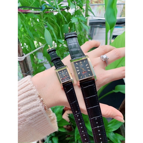 Đồng Hồ Cặp Đôi Nam Nữ Orient Dây Da Mặt Vuông , Kính sapphire