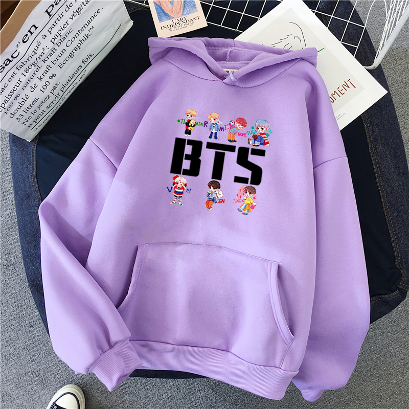 Thời Trang Áo Hoodie Chui Đầu Tay Dài Dáng Rộng In Hình Bts Phong Cách Hàn Quốc 10 Màu Sắc