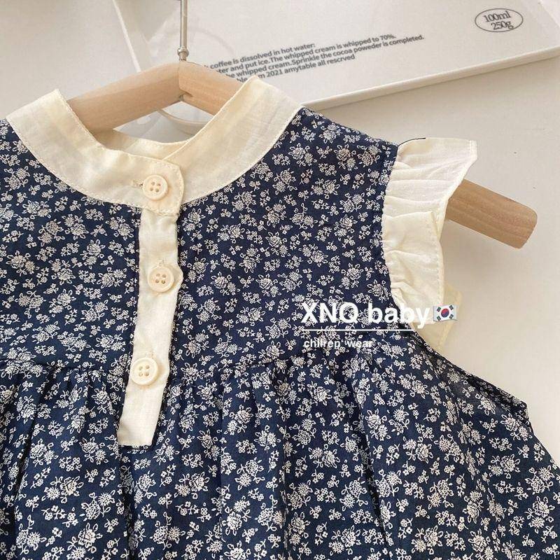 Váy tay ngắn nhỏ họa tiết hoa phong cách phương Tây thời trang Hàn Quốc dành cho bé gái