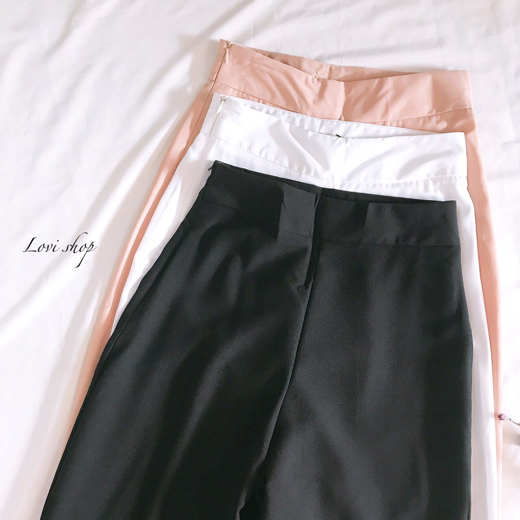 Quần culottes ống rộng khóa kéo hông không túi Lovi