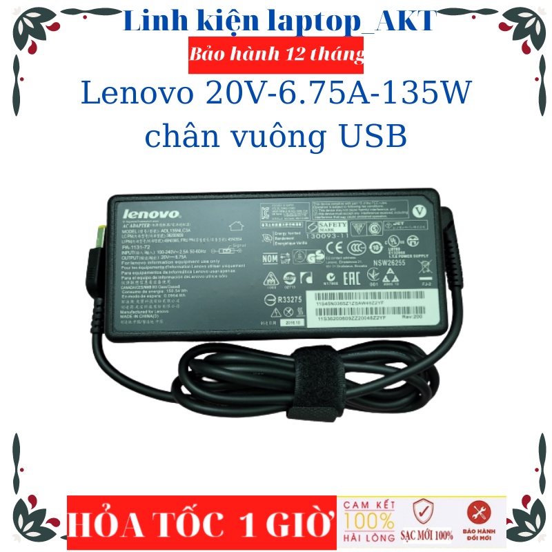 Sạc Lenovo 20V-6.75A-135W chân USB IdeaPad Y40-70 Y50-70 Y700 Y700-14ISK Y520 Y530 ThinkPad T440p L340-15IRH Gaming