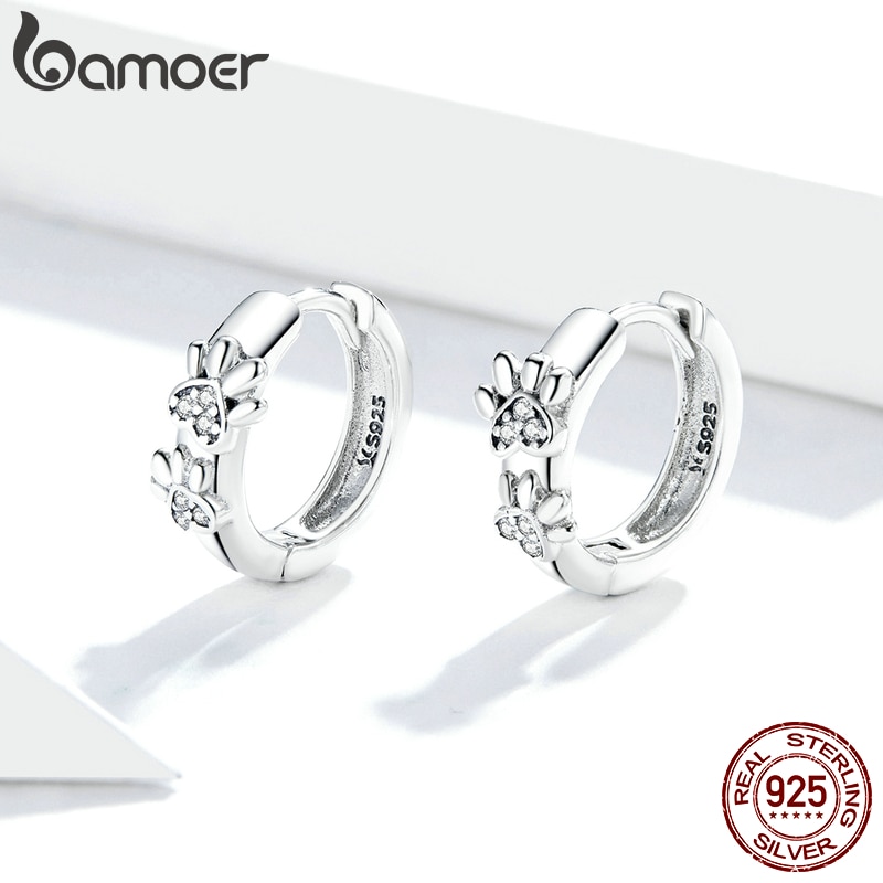 Khuyên Tai Nữ Bamoer Bijoux Brincos SCE938 Cao Cấp Trang Trí Hình Bàn Chân Thú Xinh Xấn Chất Liệu Bạc 925