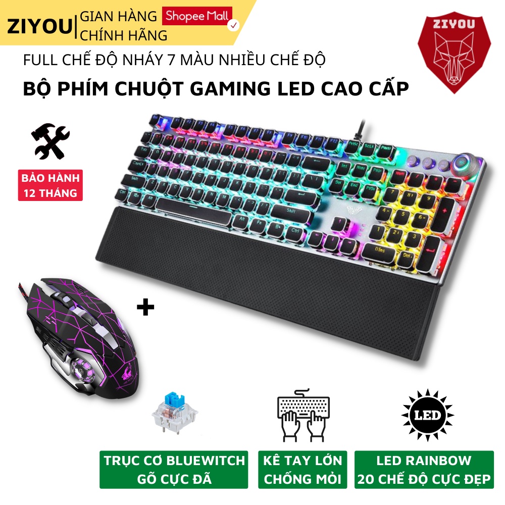 Bộ phím và chuột gaming ZIYOU 104 Phím Full Size LED RGB, Phím Cơ Gõ Cực Đã, 20 Chế Độ Led RGB Cực Đẹp, FZ508+V5
