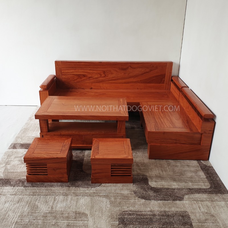 Bộ Bàn Ghế Sofa Hiện Đại Góc L Gỗ Hương Đá 215 x 165cm - 5 món