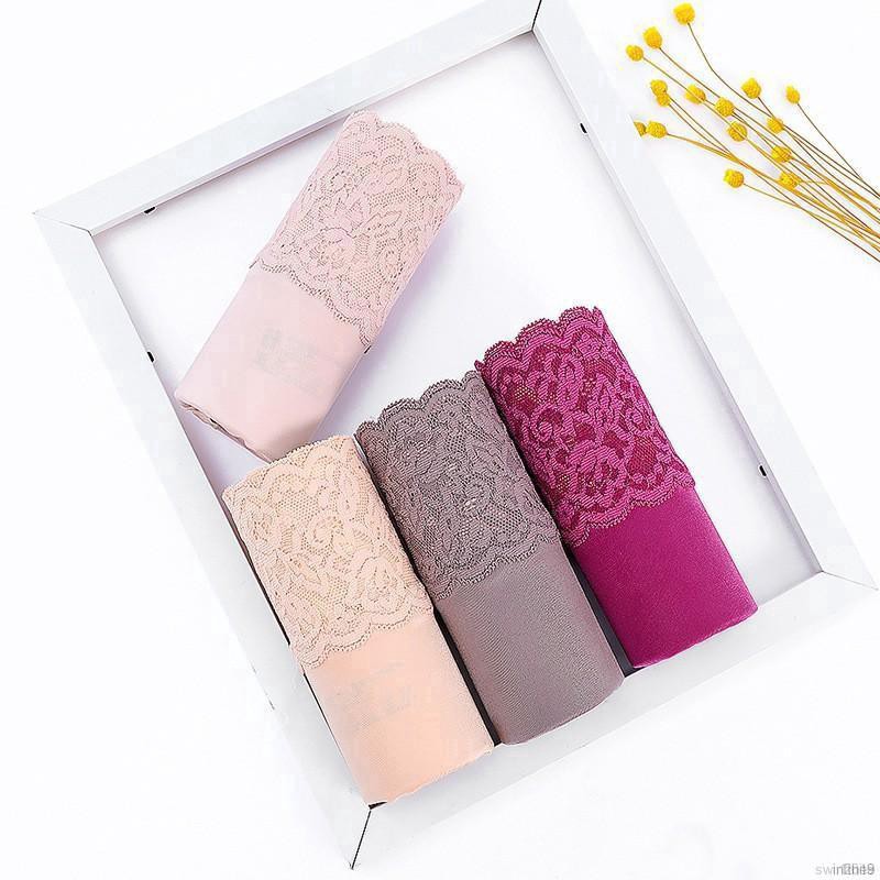 Women Beautiful Sweet Solid Color Lace High Elastic Waist Soft Briefs | WebRaoVat - webraovat.net.vn