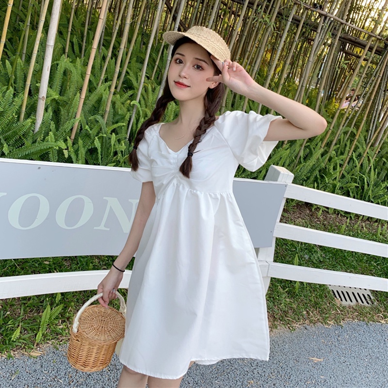 Váy midi màu trơn kiểu dáng thời trang mùa hè phong cách Hàn Quốc