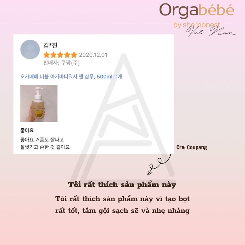 Sữa tắm gội thảo mộc tạo bọt cho bé Orgabebe Hàn Quốc cao cấp