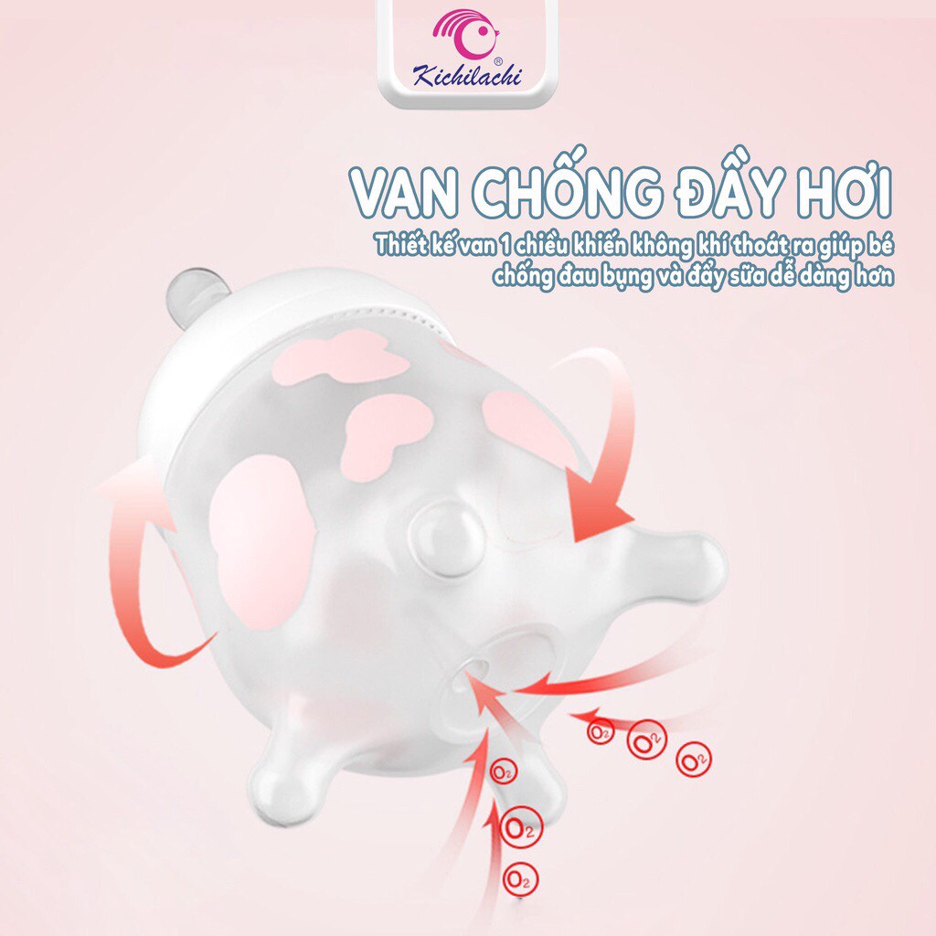 Bình sữa PPSU cổ rộng Kichilachi chính hãng kèm núm ty siêu mềm cho bé 90/160/280ml