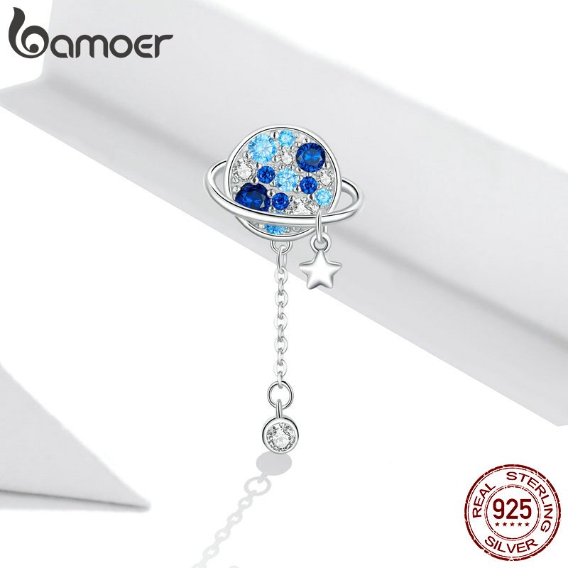 Hạt Charm Bamoer BSC365 Hình Hành Tinh Xanh Dương Bằng Bạc 925 Thật Dùng Để Làm Vòng Tay Nữ